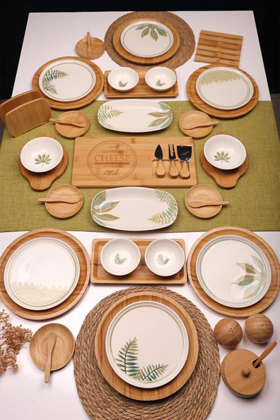 Atbyhome Soul 6 Kişilik 47 Parça Doğal Bambu Porselen Kahvaltı Takımı – Kahvaltı Seti Sunum Seti