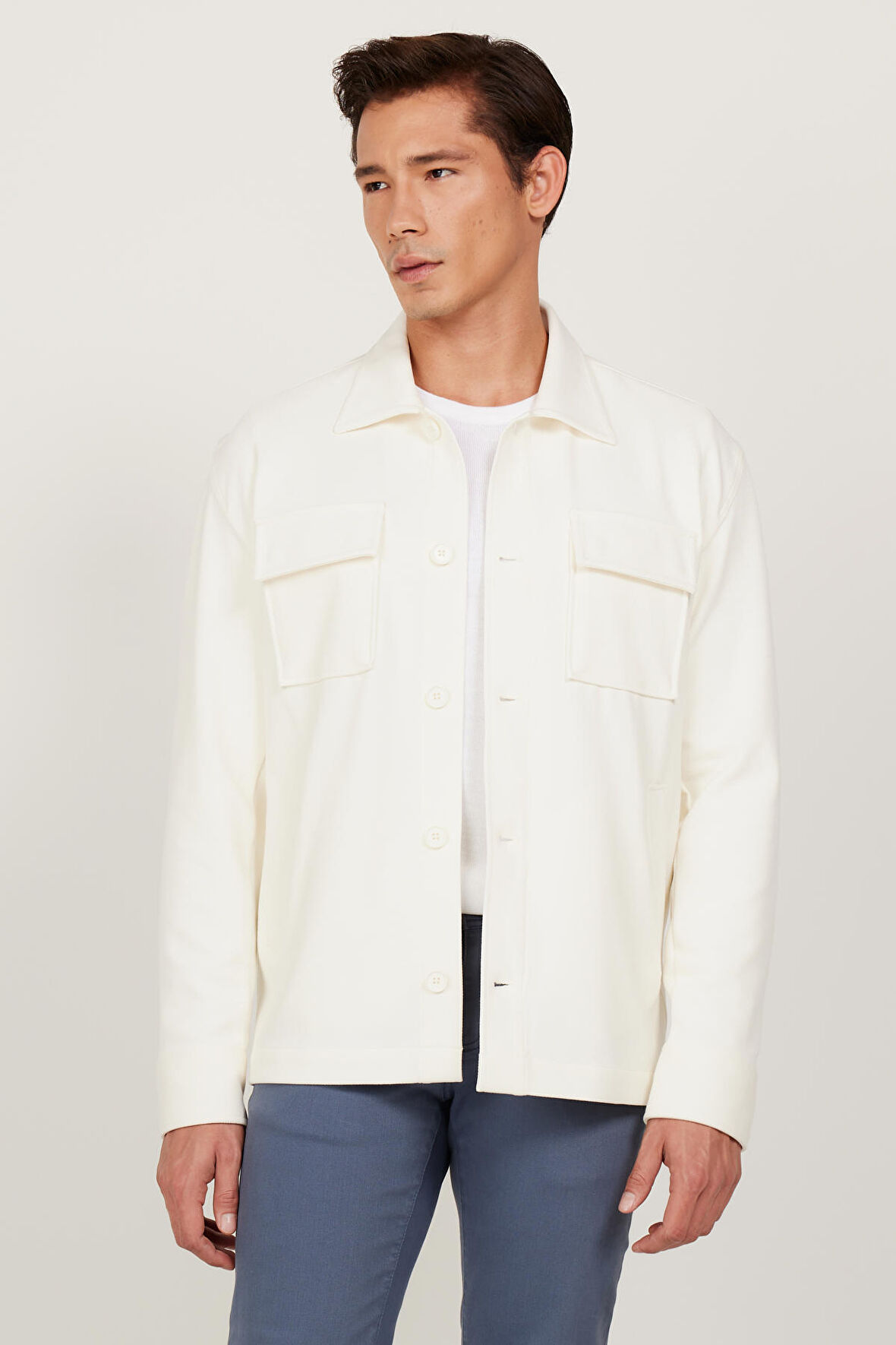 Oversize Fit Bol Kesim Klasik Yaka Pamuklu Desenli Gömlek Ceket