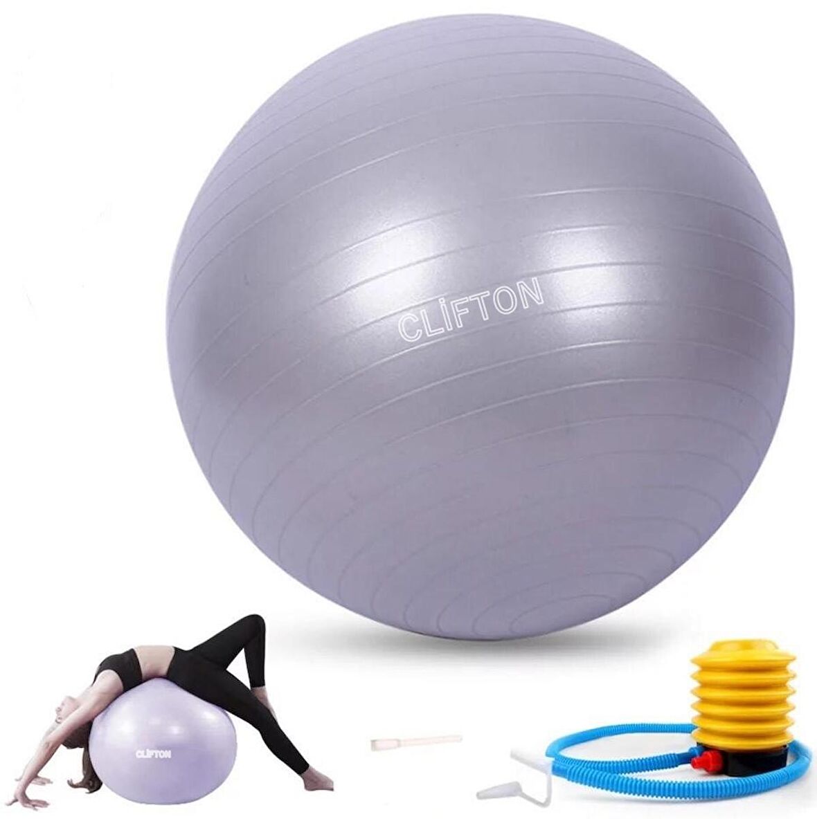 Clifton 65 Cm Fitilli Pilates Topu Ve Pompa Seti Plates Denge Yoga Spor Egzersiz Top