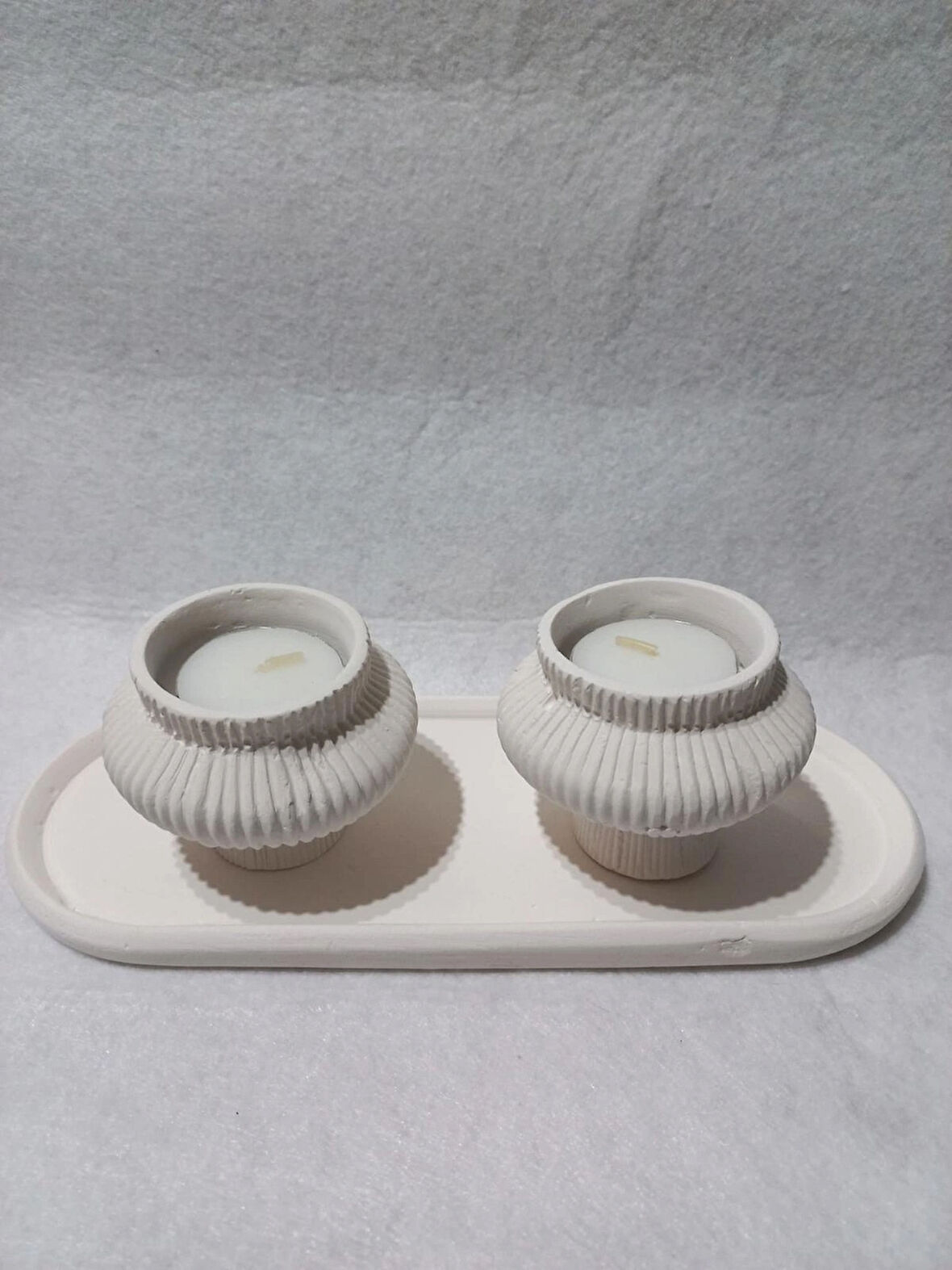 TABAKLI 2'Lİ FİJİ MUMLUK SET BEYAZ