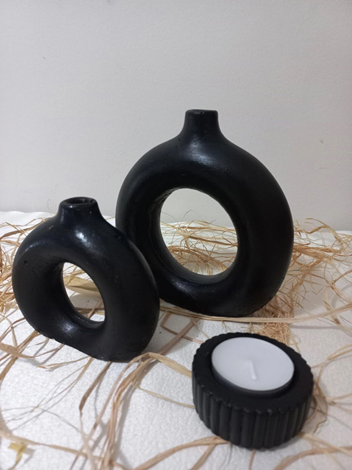 İKİLİ DONUT VAZO MUMLUK SİYAH