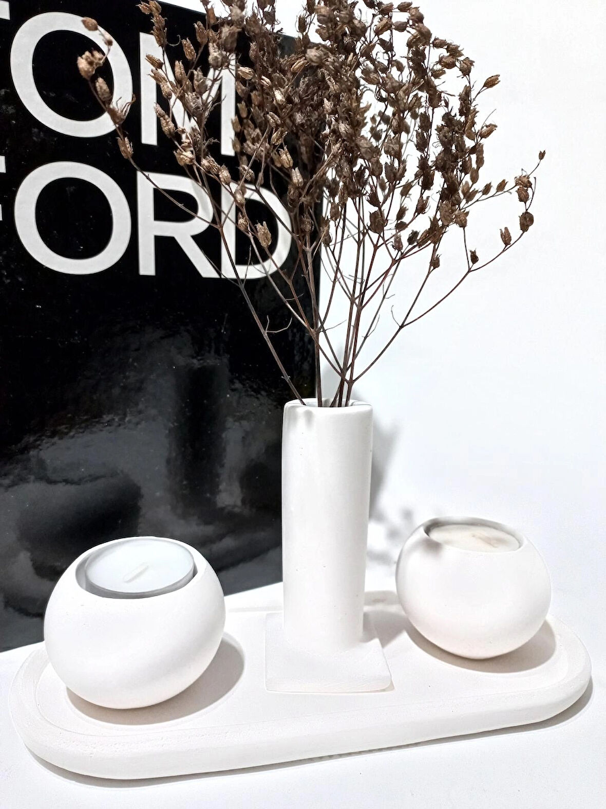 SUTUN VAZO TABAKLI MUMLUK SET BEYAZ