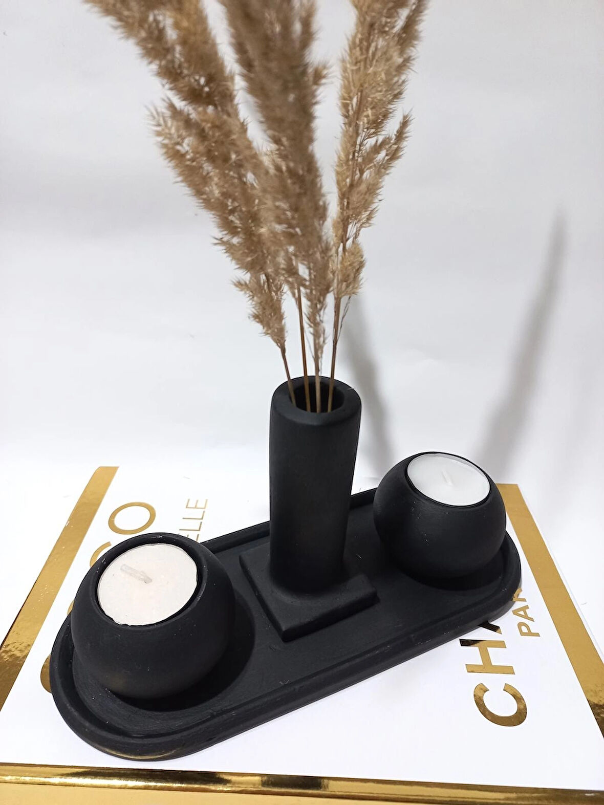 SUTUN VAZO TABAKLI MUMLUK SET SİYAH