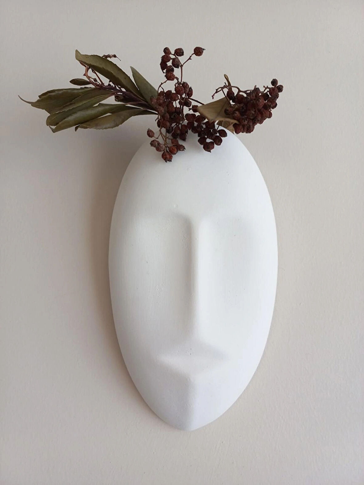 Dekoratif Mask Duvar Vazosu, Duvar Dekoru ,Heykel Duvar Süsü, Beyaz