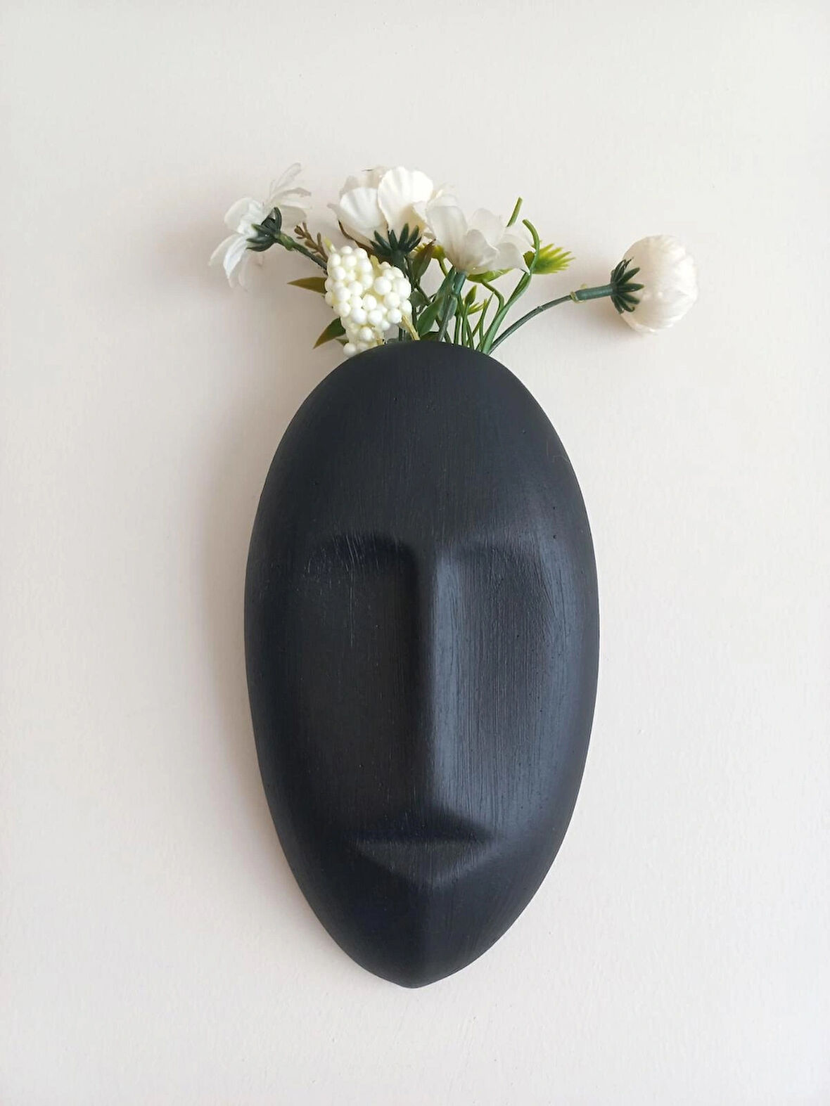 Dekoratif Mask Duvar Vazosu, Duvar Dekoru ,Heykel Duvar Süsü,Siyah