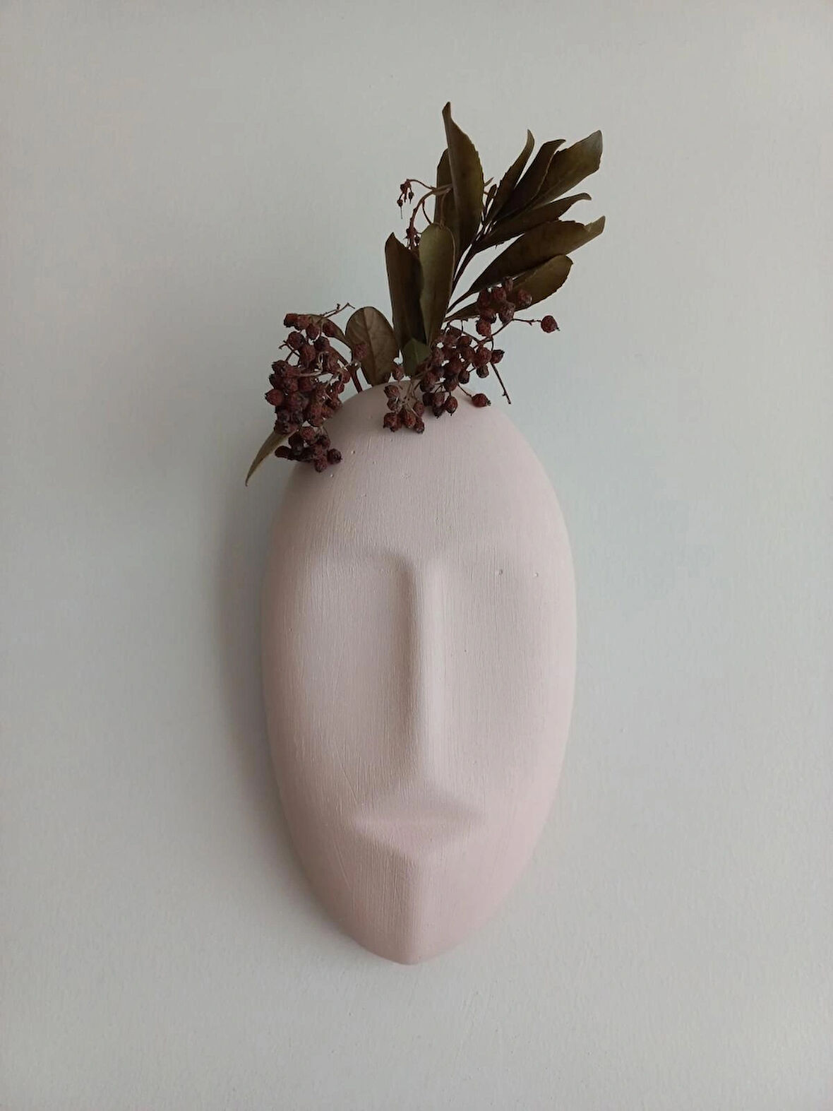 Dekoratif Mask Duvar Vazosu, Duvar Dekoru ,Heykel Duvar Süsü, Bej