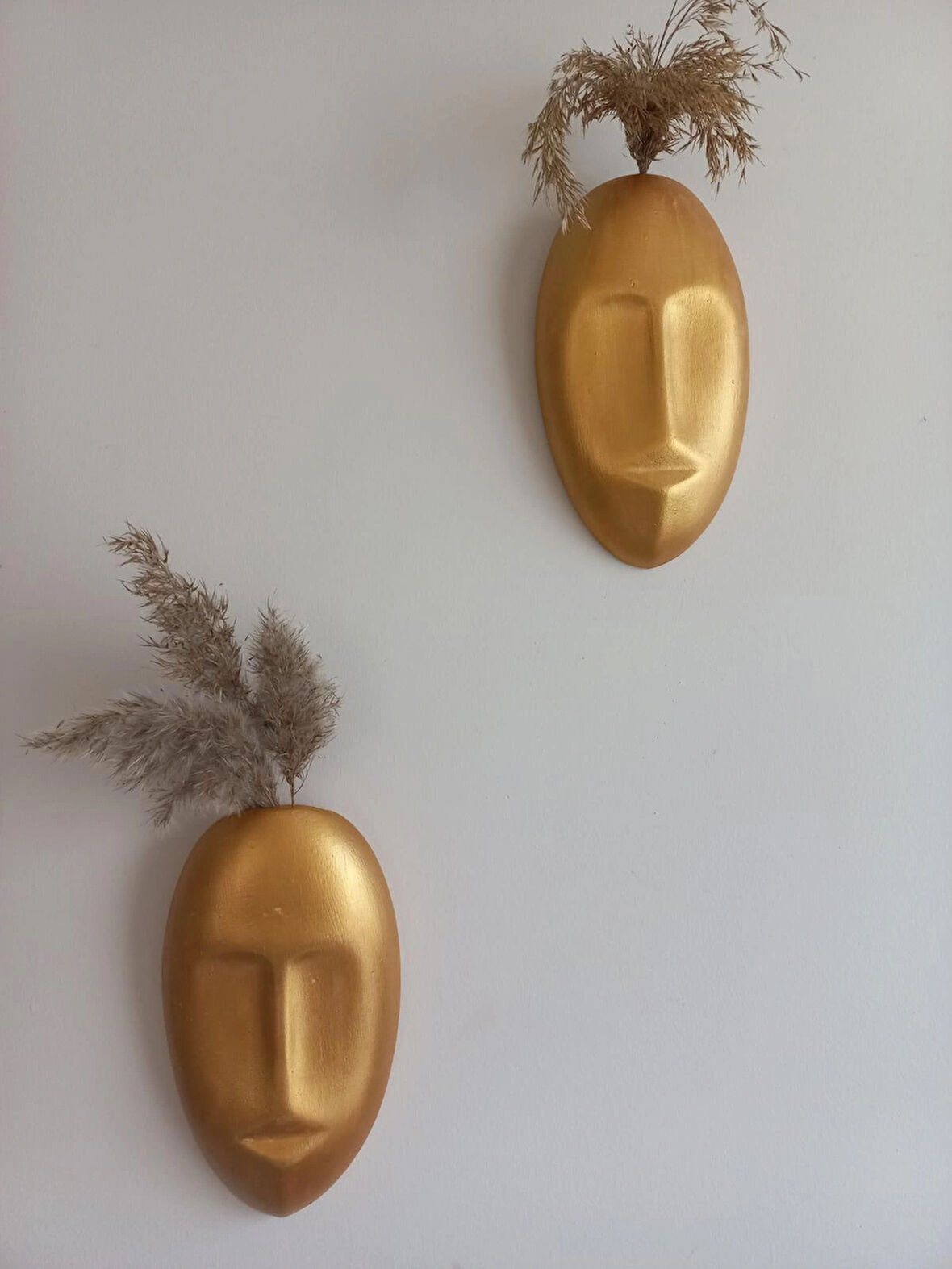 Dekoratif 2'li Yüz Duvar Vazosu, Duvar Süsü ,Heykel Aksesuar Gold