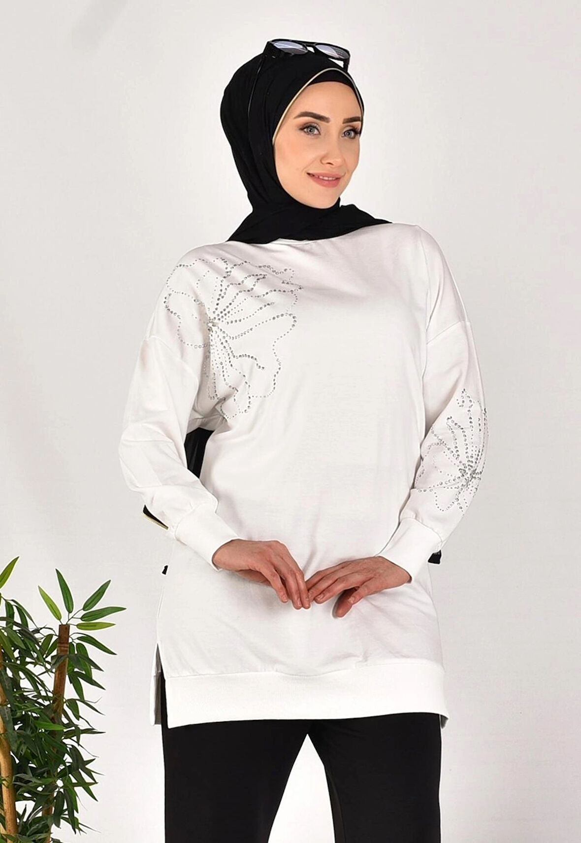 CYLN10592 PUANE İKİ İPLİK KUMAŞ TAŞ DESENLİ SWEATSHIRT