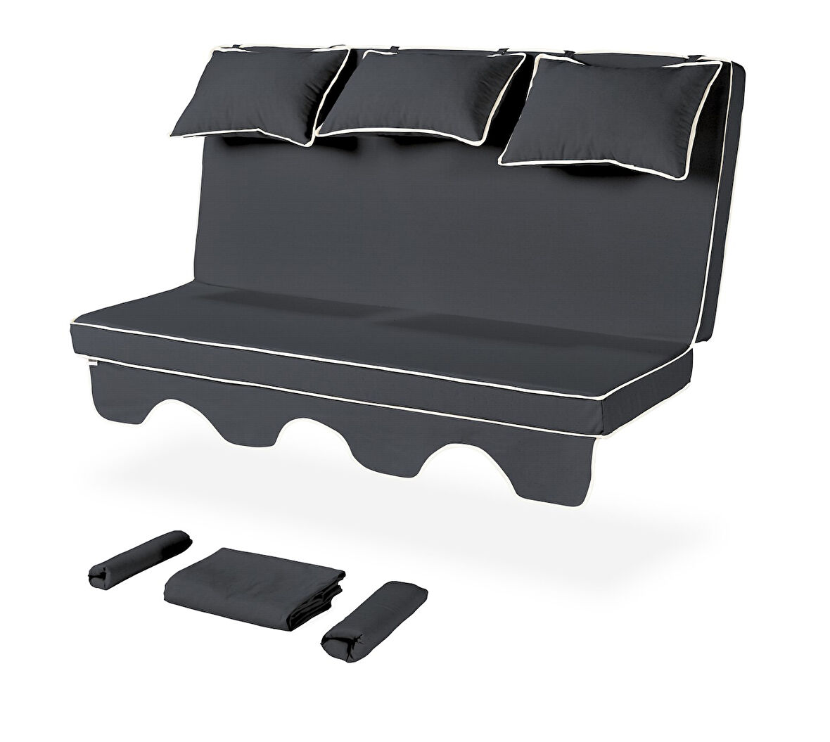 Salıncak Minder Takımı 3 Kişilik (Süngerli) - Salvia - Antrasit