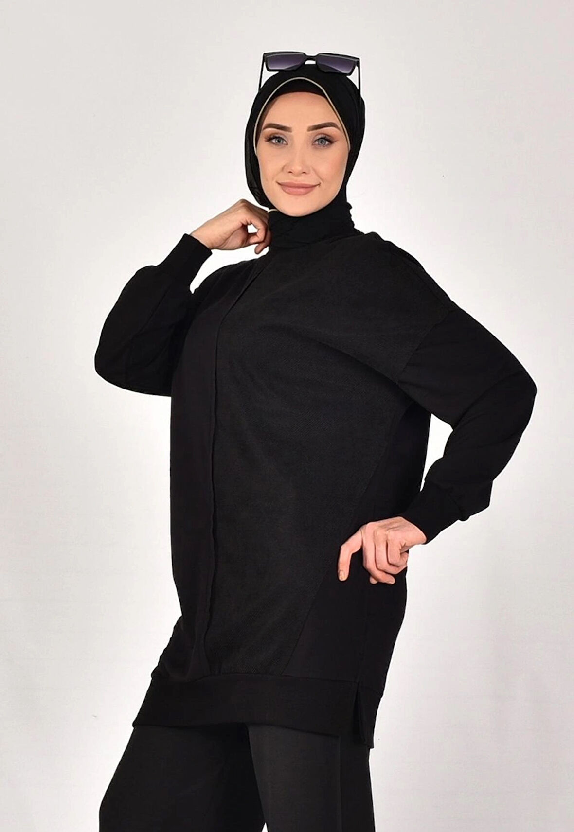 CYLN10569 PUANE İKİ İPLİK KUMAŞ ÇİZGİLİ KUMAŞ GARNİLİ SWEATSHIRT