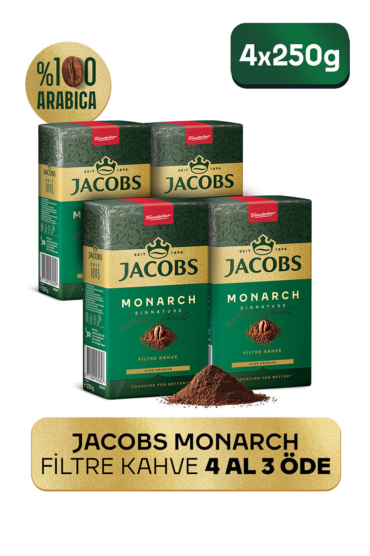 Jacobs Monarch Filtre Kahve 250gr X 4 Adet