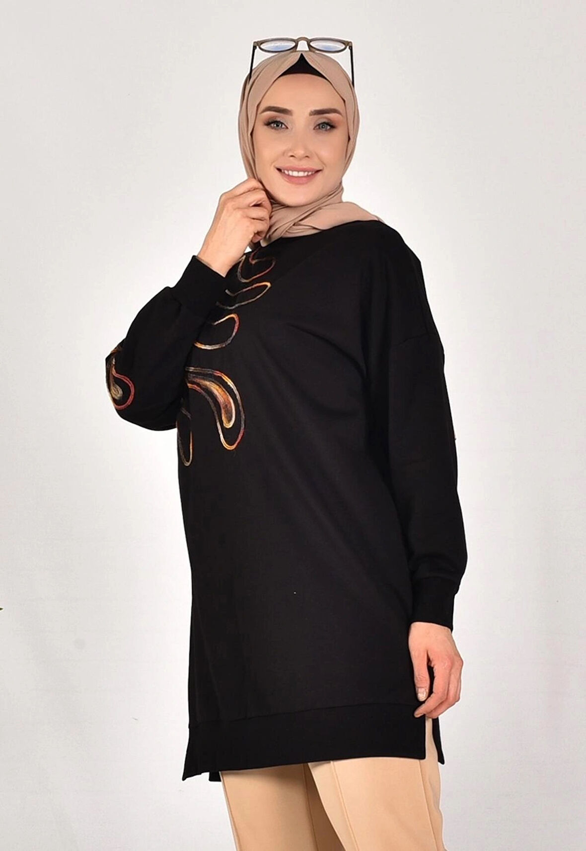 CYLN10583 PUANE İKİ İPLİK KUMAŞ ÖRGÜ DESENLİ SWEATSHIRT