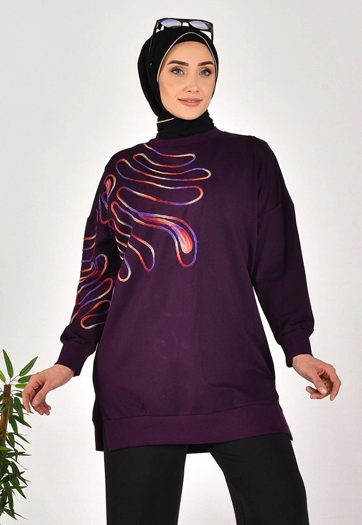 CYLN10583 PUANE İKİ İPLİK KUMAŞ ÖRGÜ DESENLİ SWEATSHIRT