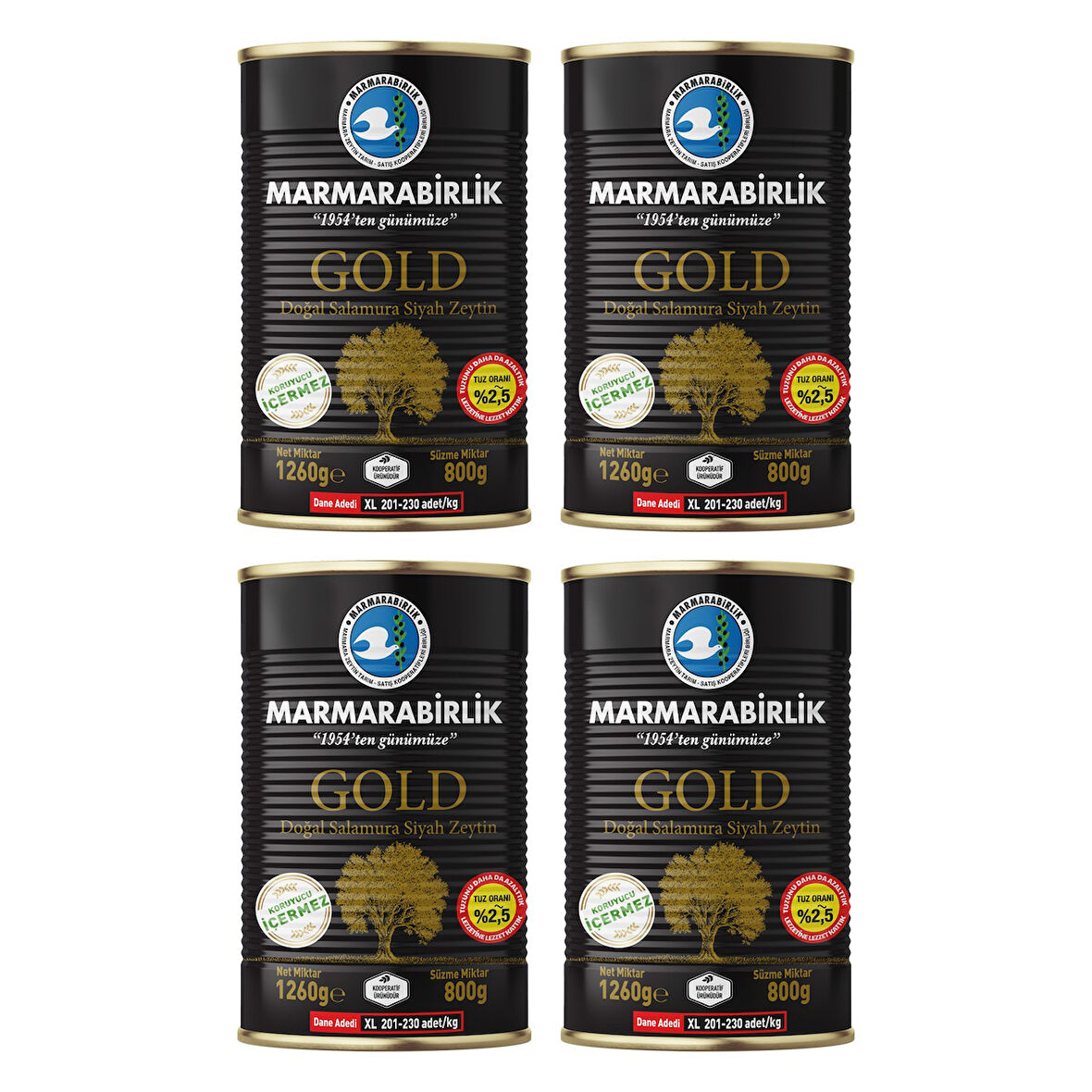 MarmaraBirlik Gold XL Salamura Teneke Zeytin 800 gr x 4 Adet