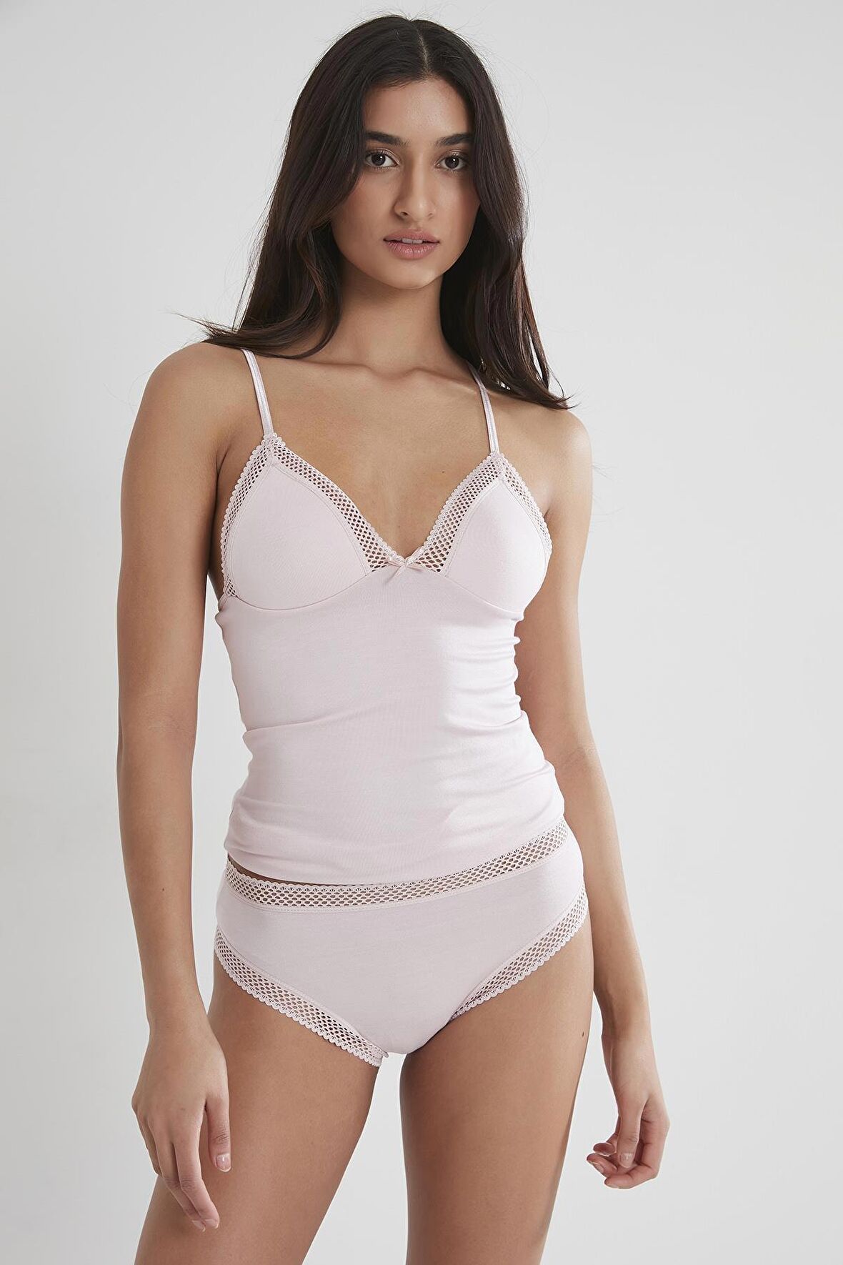 Kadın Dantelli Penye Atlet Külot / Kaşkorse Set - 305 Pudra