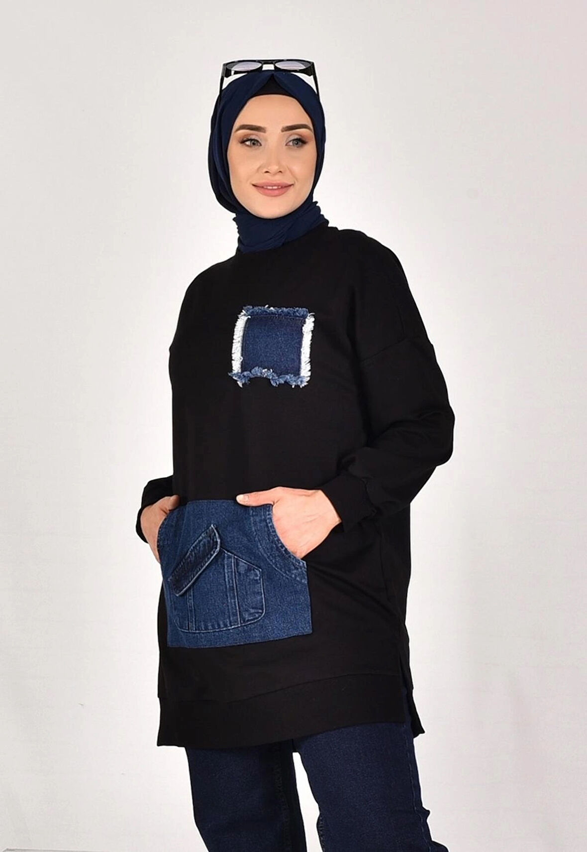 CYLN10560 PUANE İKİ İPLİK KUMAŞ KOT KANGURU CEPLİ SWEATSHIRT