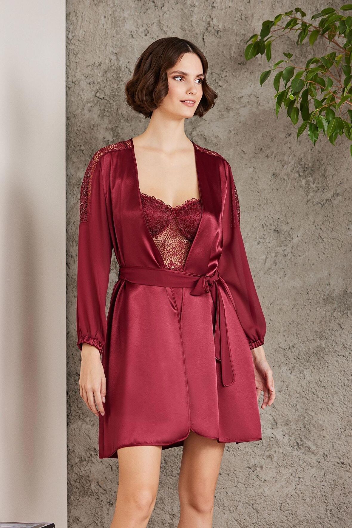 Saten Gecelik Sabahlık Pijama Takım Şort Takım 6'lı Gelin Çeyiz Seti - 6005