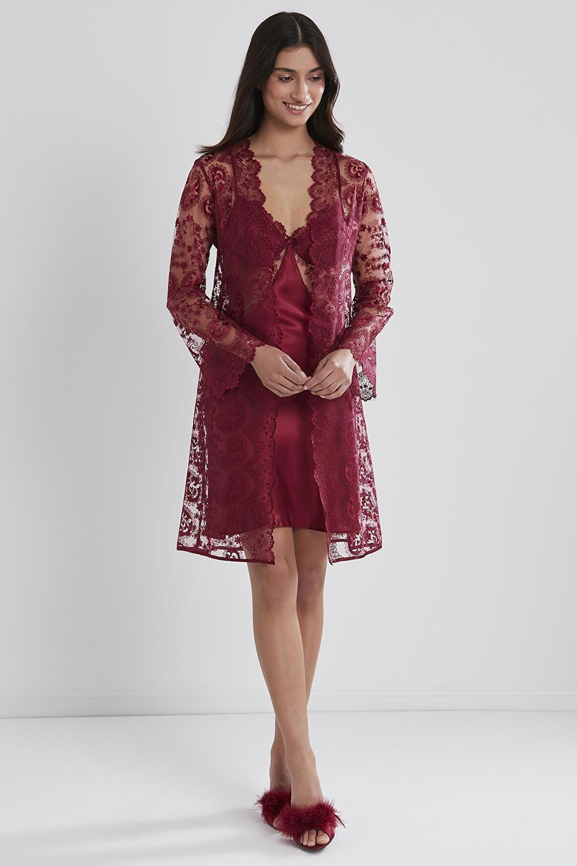 Kadın Saten Altılı Çeyiz Seti - 6225 Bordo