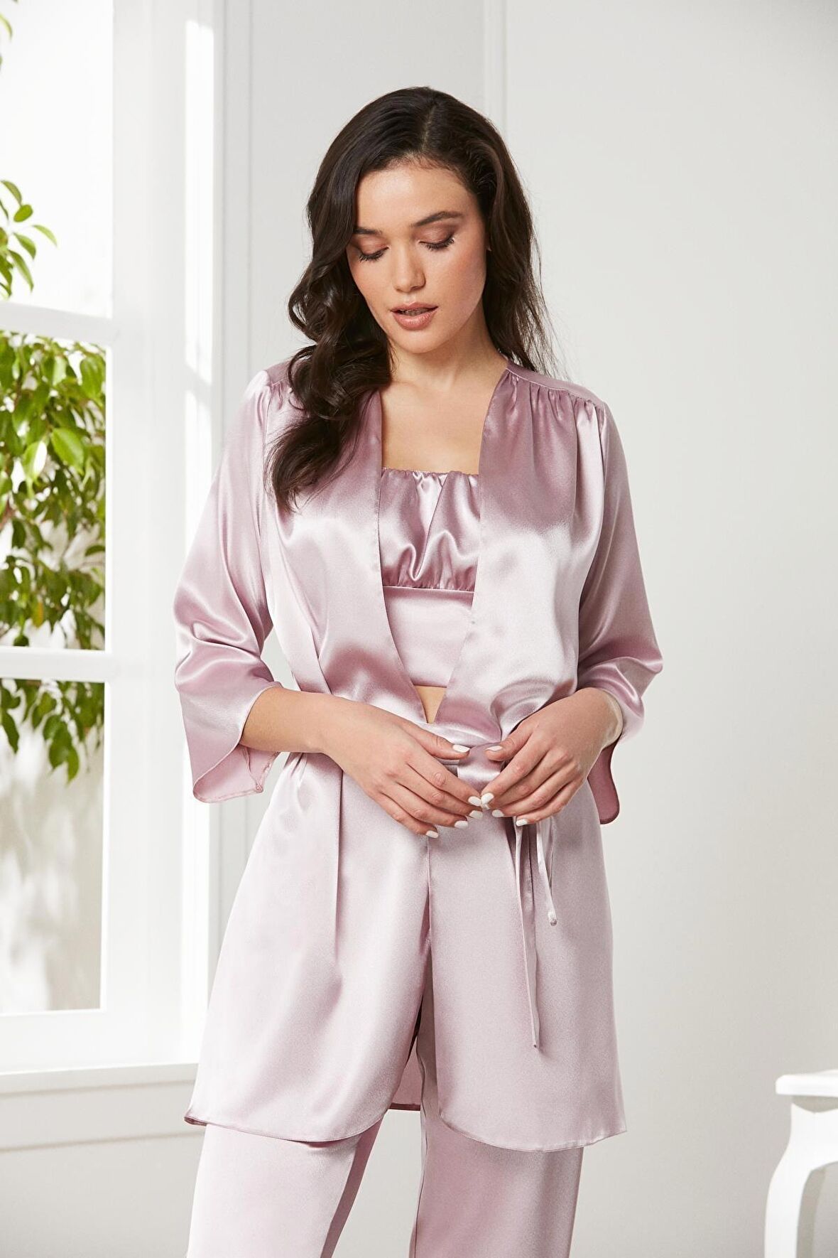 Saten 3'lü Kadın Pijama Takımı  - 2075