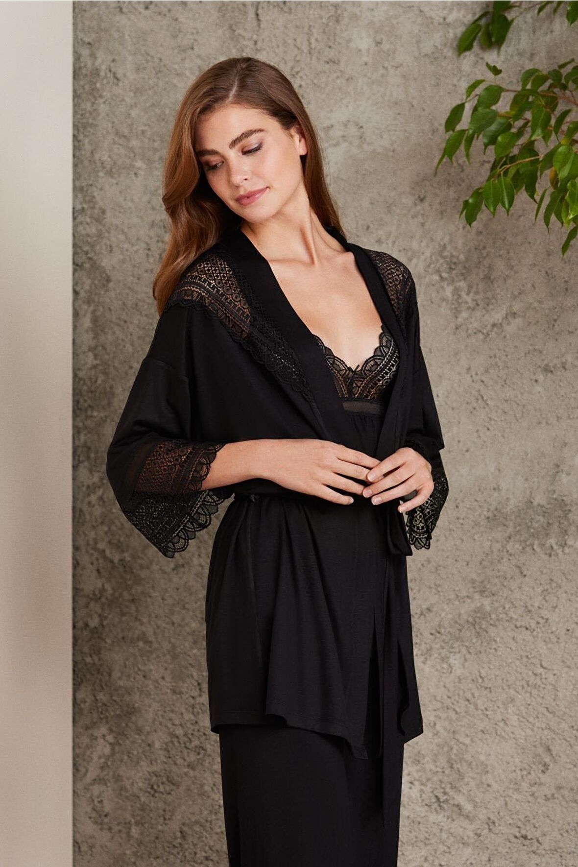 Dantelli Penye 3'lü Kadın Pijama Takımı - 2820