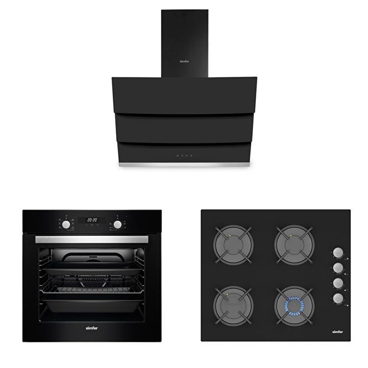 Simfer Turbo Siyah Ankastre Set (7327 Fırın + 3500 Ocak + 8678 Davlumbaz)