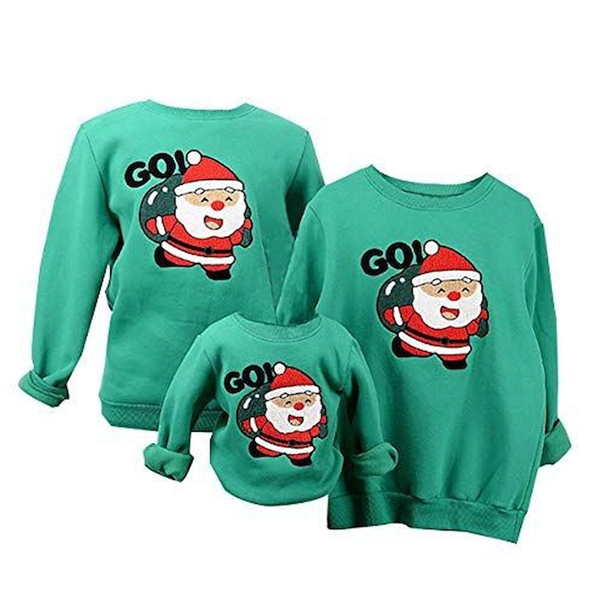 Unisex Yılbaşı Noel Baba Baskılı Sweatshirt Yeşil Tek Fiyatıdır 