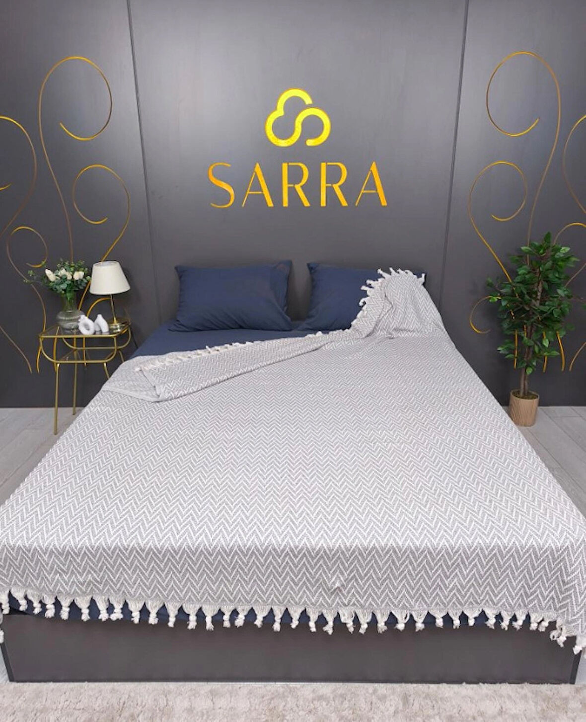 SARRA HOME 200X220 ZİKZAK PEŞTEMAL PİKE - GRİ