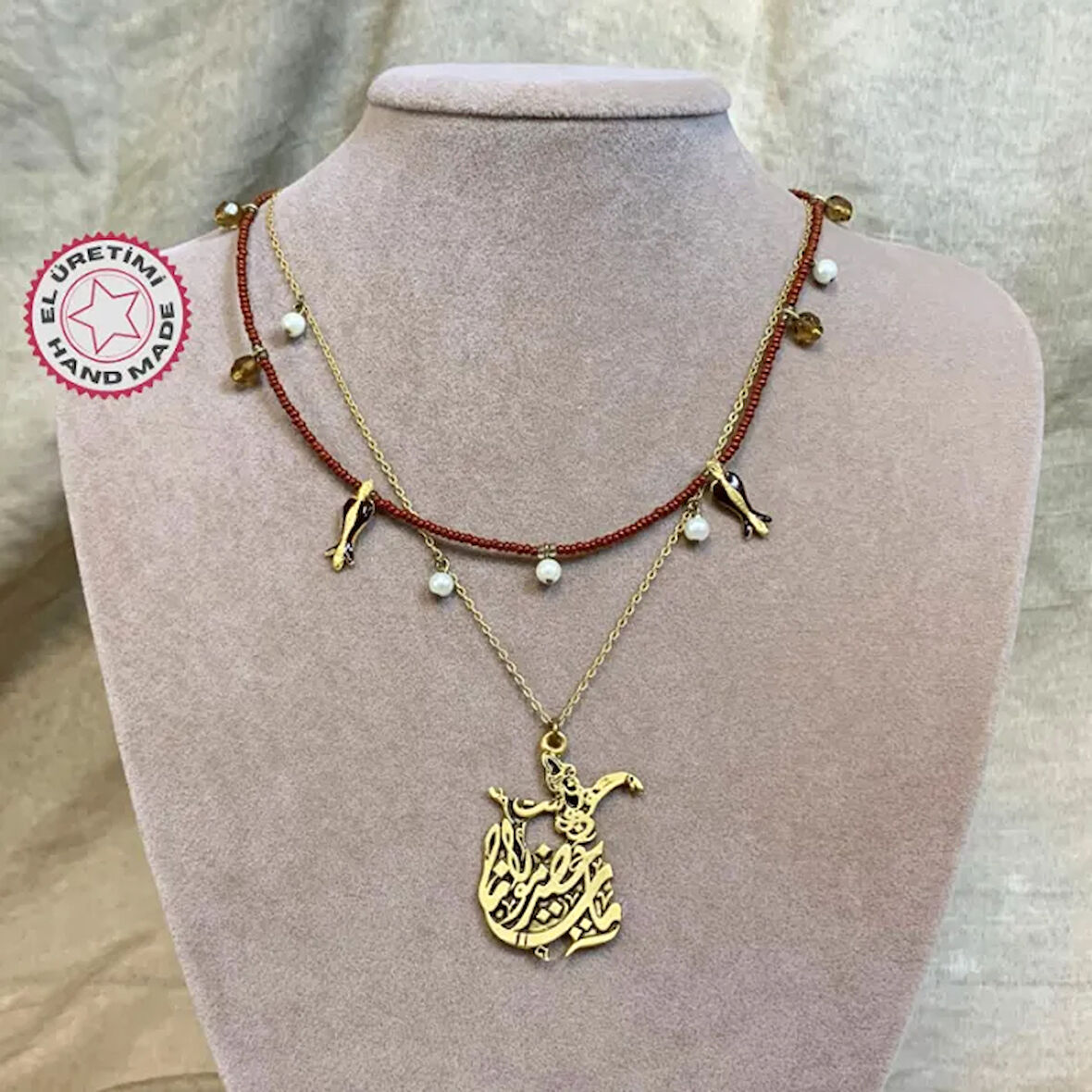 Uretti - Tuğba 6667 El Yapımı Semazen Figürlü Boncuk Kolye