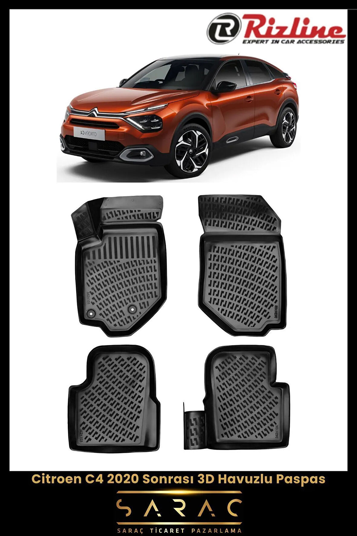Rizline Citroen C4 2021 Model 3D Havuzlu Paspas