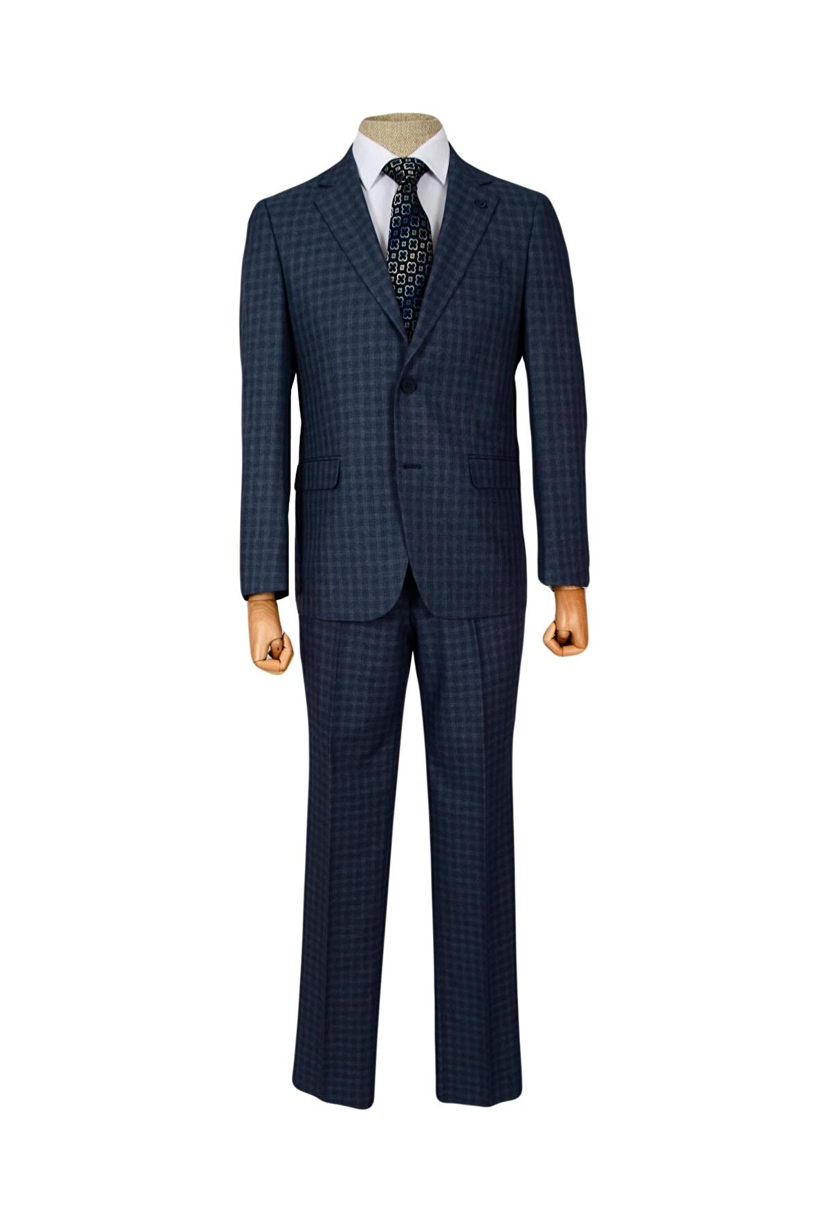 KÜÇÜK EKOSE DESEN ÇİFT DÜĞME 4 DROP YELEKSİZ TAKIM ELBİSE