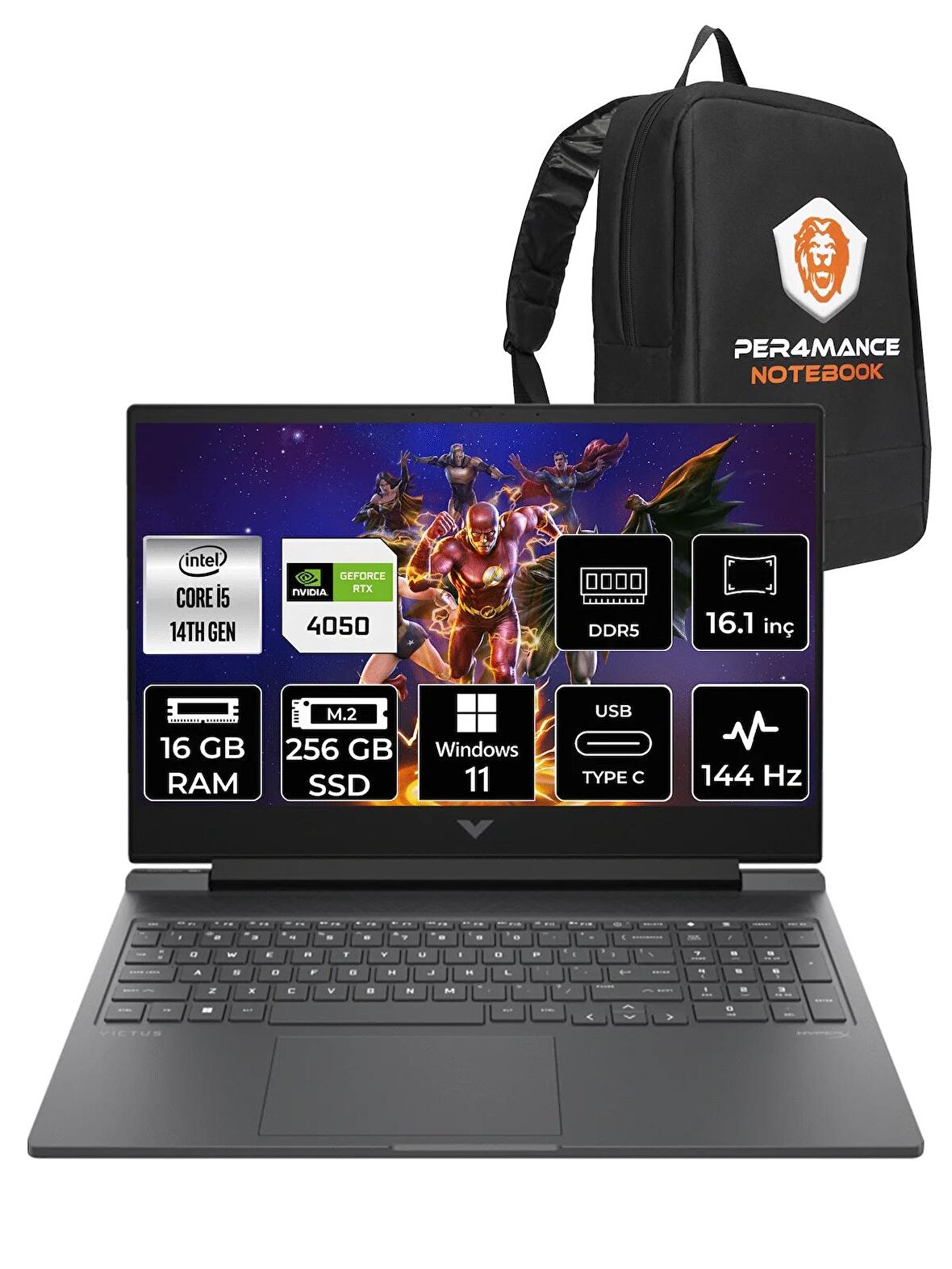 HP VİCTUS 16  i5-14500HX 16GB RAM 256GB SSD RTX4050/6GB 144Hz 16.1 FHD W11PRO 9J259EA & PER4 ÇANTA