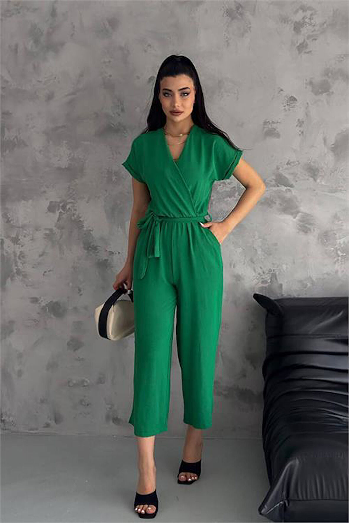Dipmoda kadın saks bağlama detaylı ayrobin tulum DPTG7035