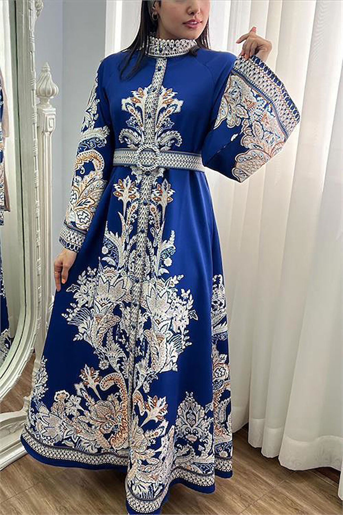 Dipmoda kadın kemerli midi boy tasarım elbise DPMS2393