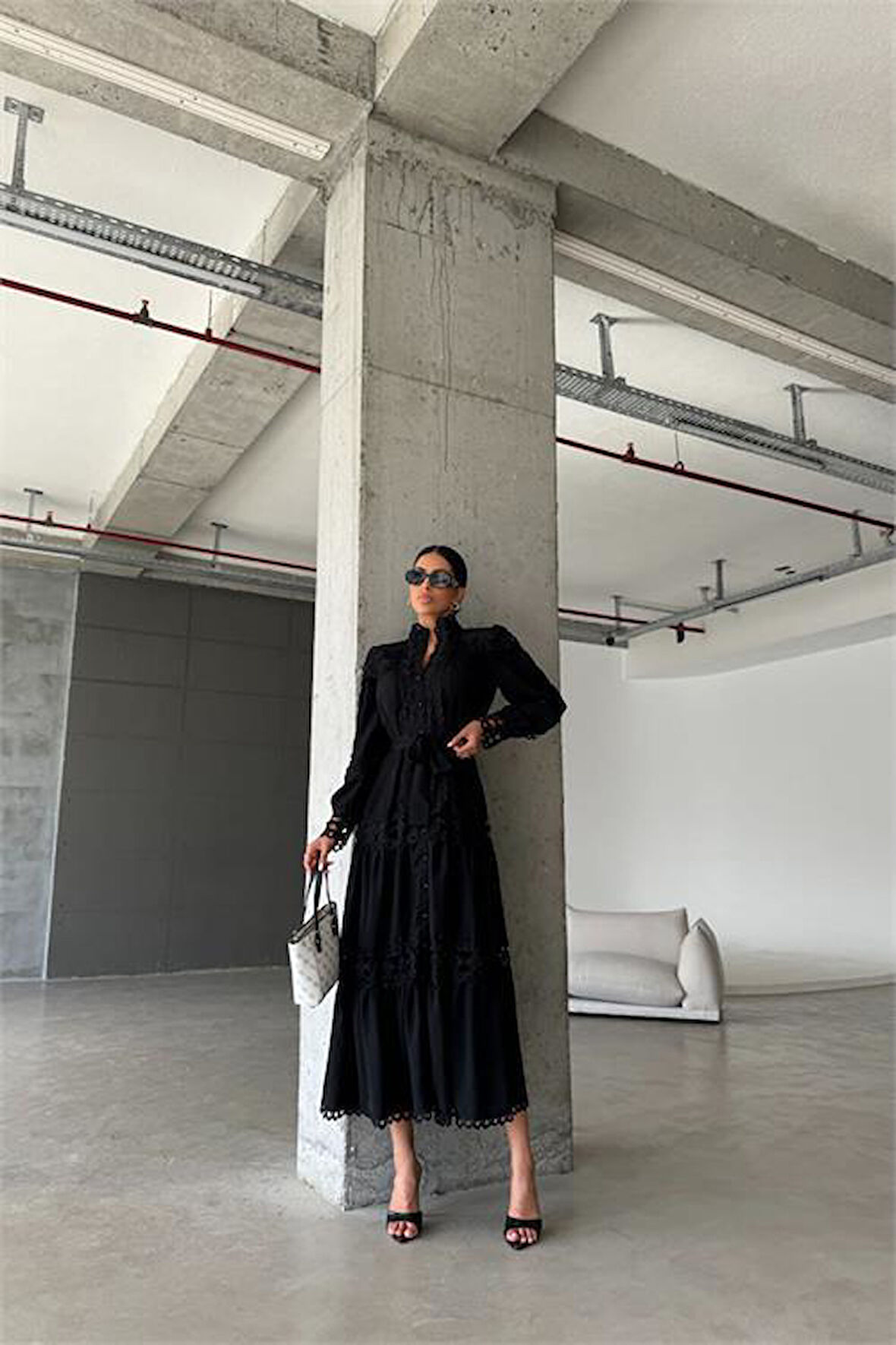 Dipmoda kadın uzun dantel detaylı tasarım elbise DPMS42110