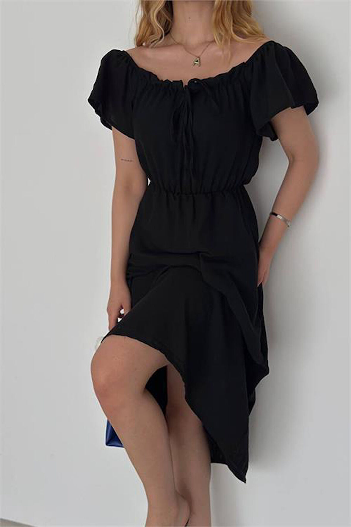 Dipmoda kadın madonna yaka yazlık ayrobin elbise DPK2136