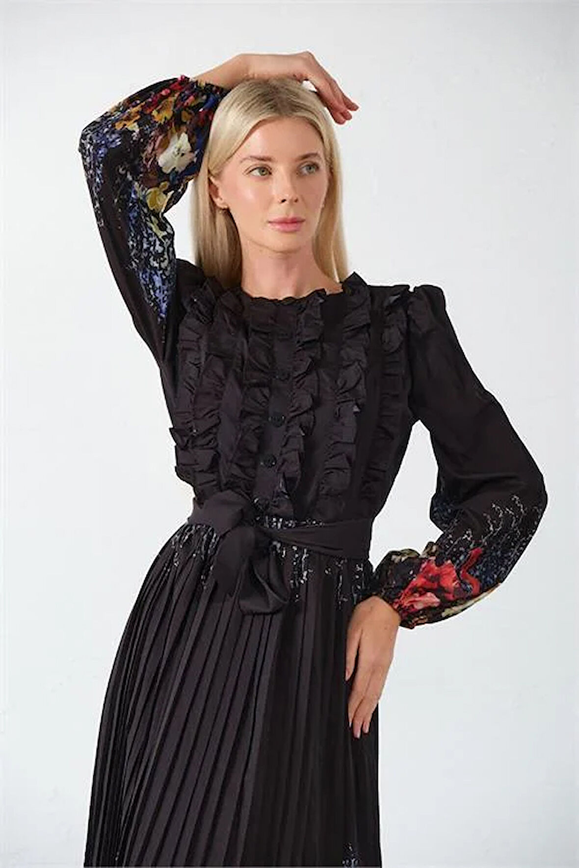 Dipmoda kadın beyaz kuşaklı tasarım elbise DPMS42156