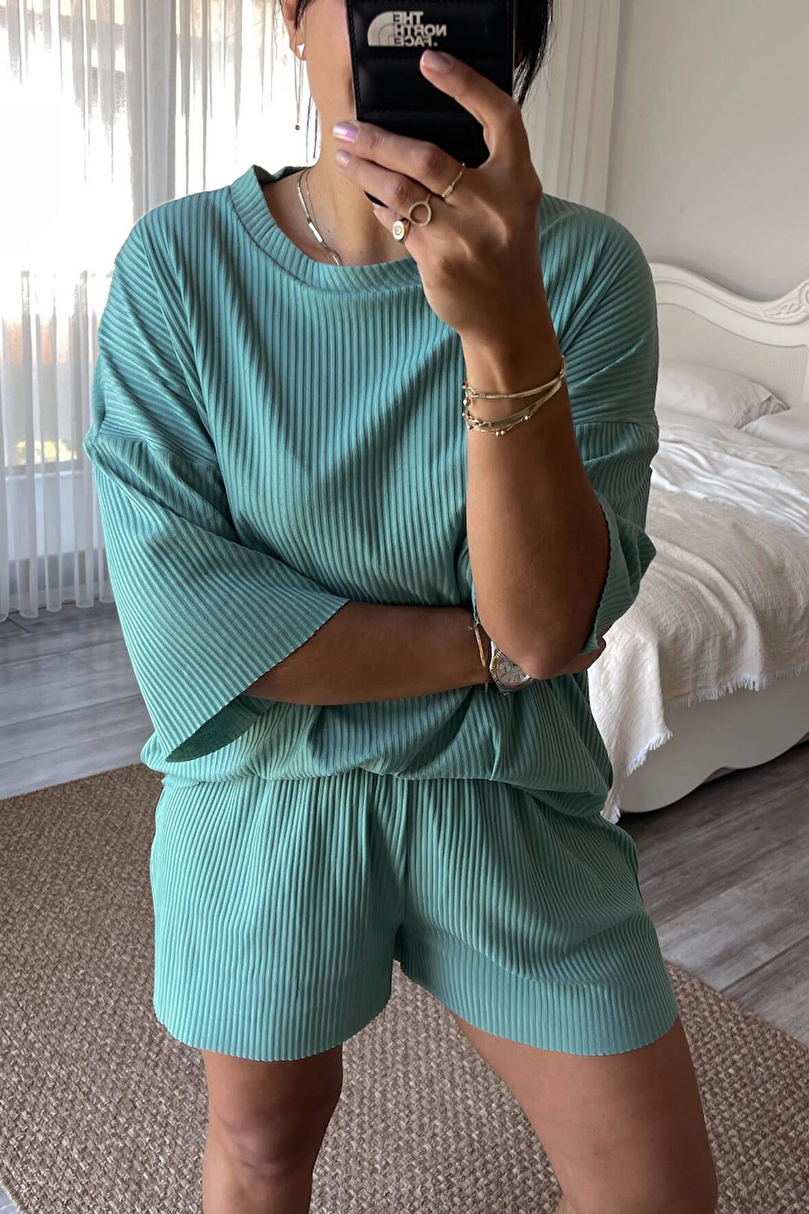 Mint Rengi Salaş Şort Takım