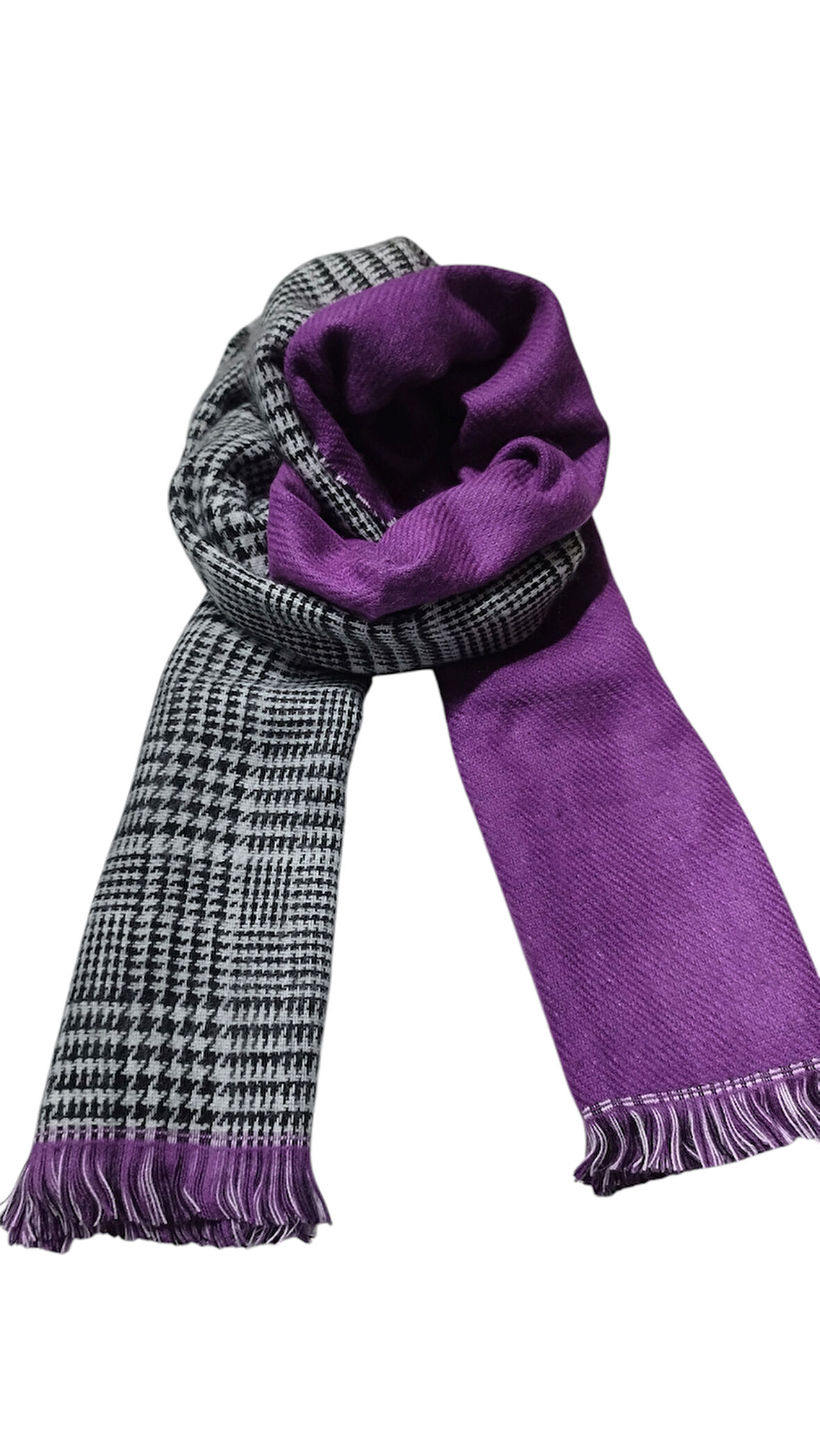 Koyu Mor Kazayağı Desenli Çift Taraflı Kışlık Şal