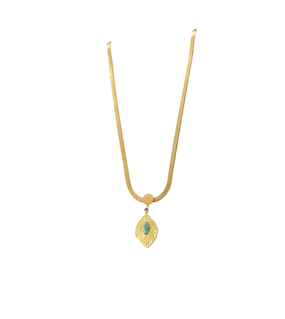 Kadın Çelik Firuze Yaprak  Kolye Altın Renk