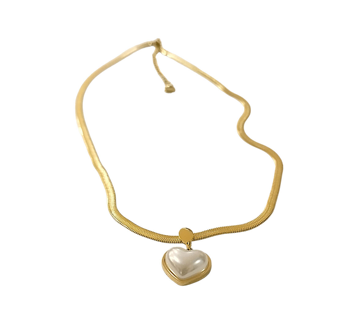Çelik kadin Kolye Bombe İnci Kalp Altın Renk