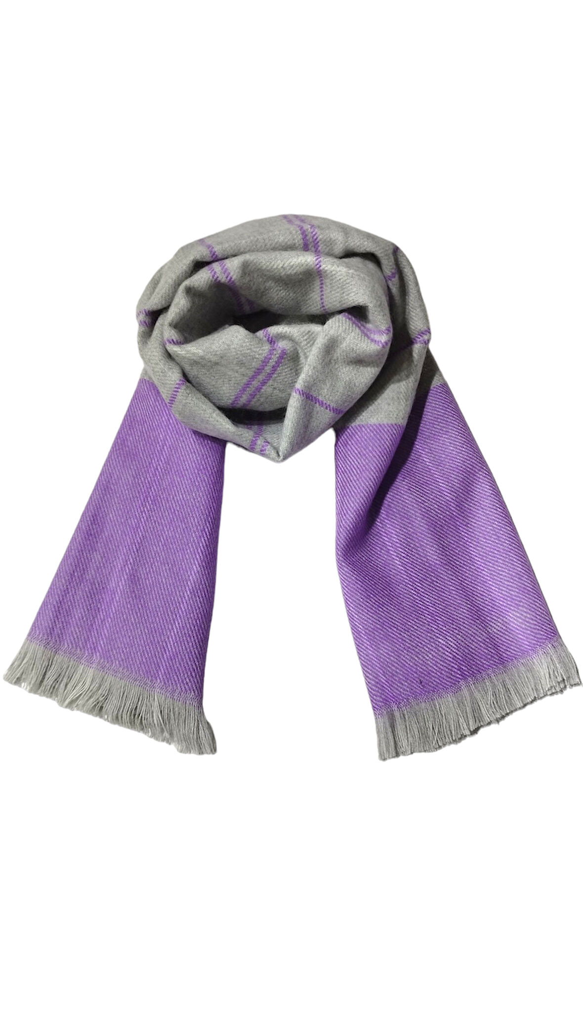 Kare Desenli kadin Kışlık Şal Gri Mor