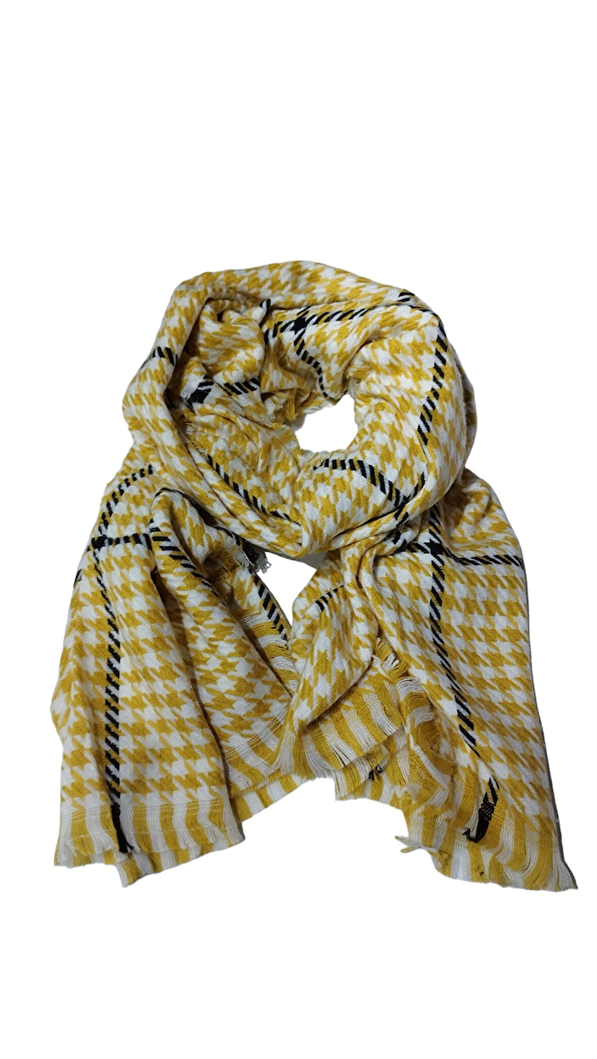 Sarı Kazayağı Desenli kadin Kışlık Şal