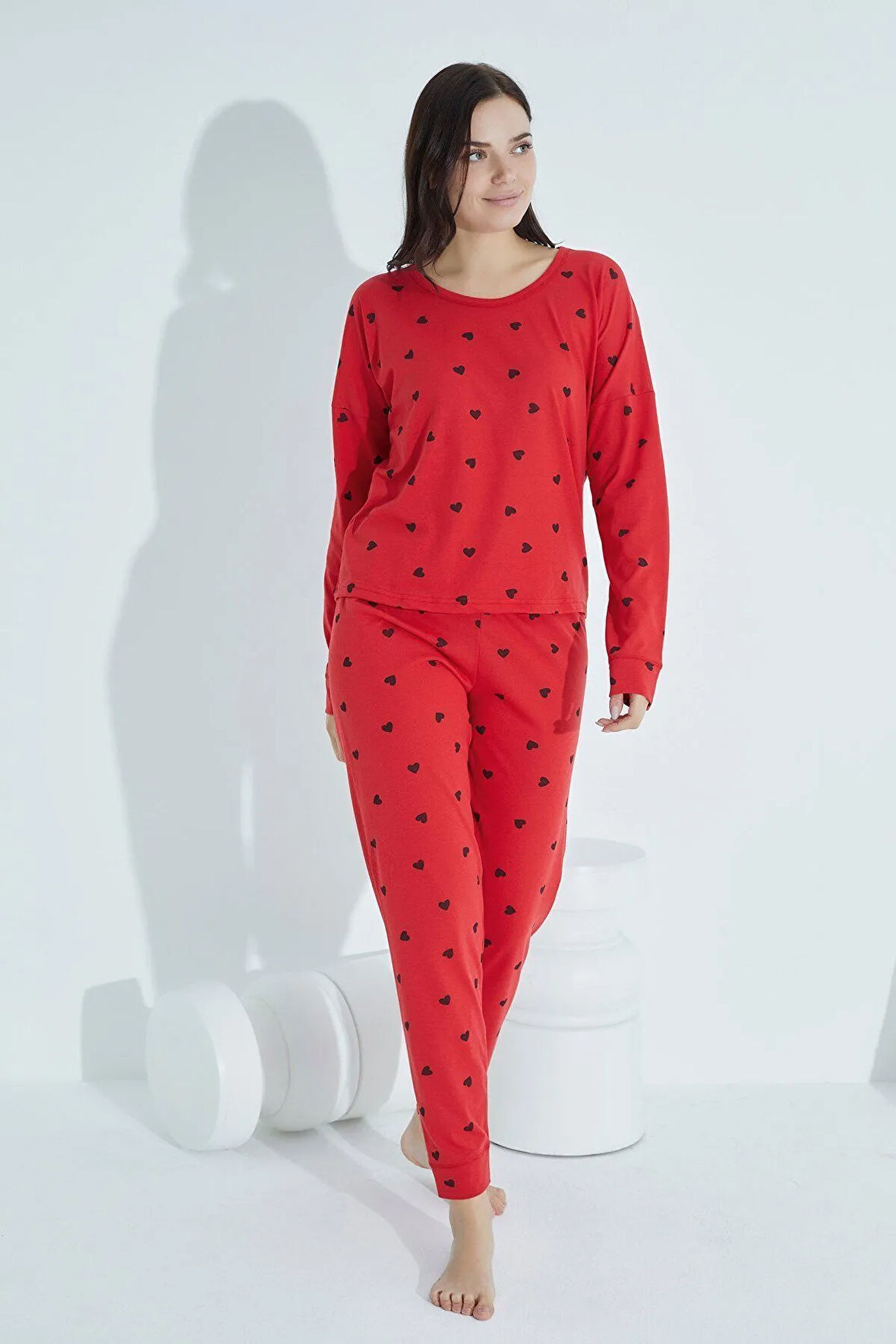 Kadın Desenli Pijama Takımı Bisiklet Yaka Waynap 951