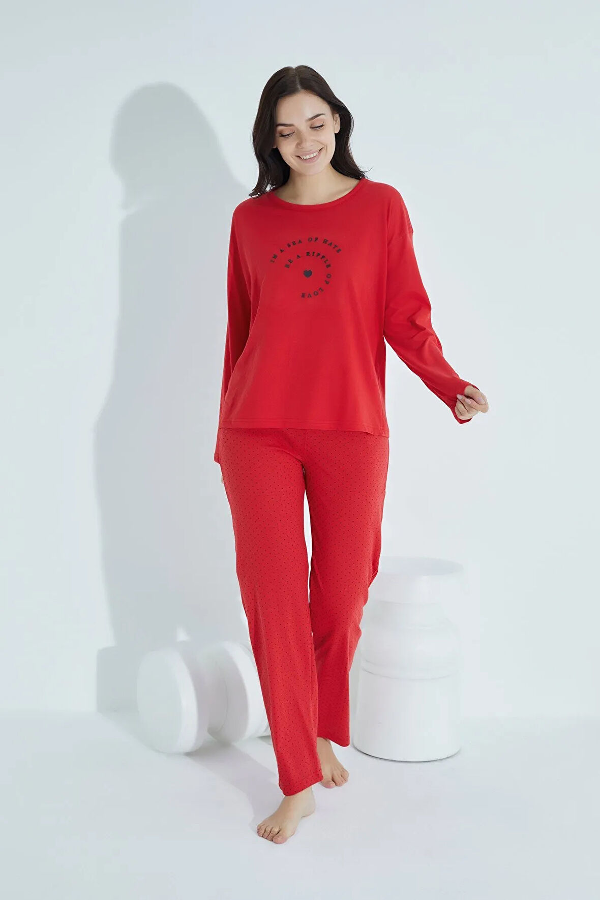 Kadın Desenli Pijama Takımı Bisiklet Yaka Waynap 959