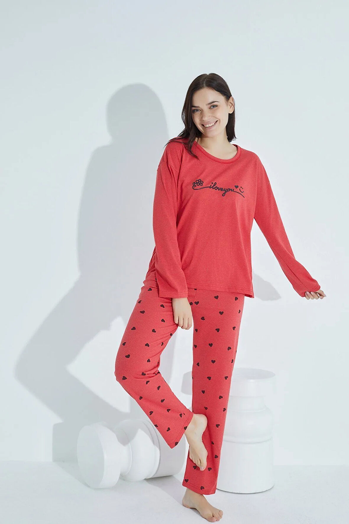 Kadın Desenli Pijama Takımı Bisiklet Yaka Waynap 950
