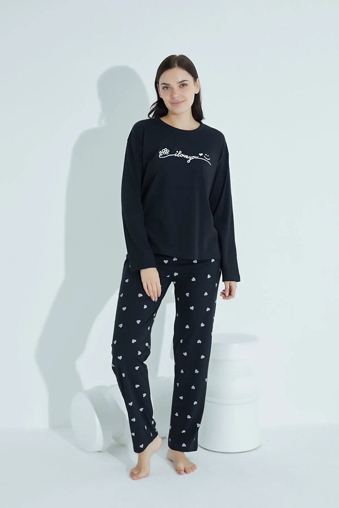 Kadın Desenli Pijama Takımı Bisiklet Yaka Waynap 950