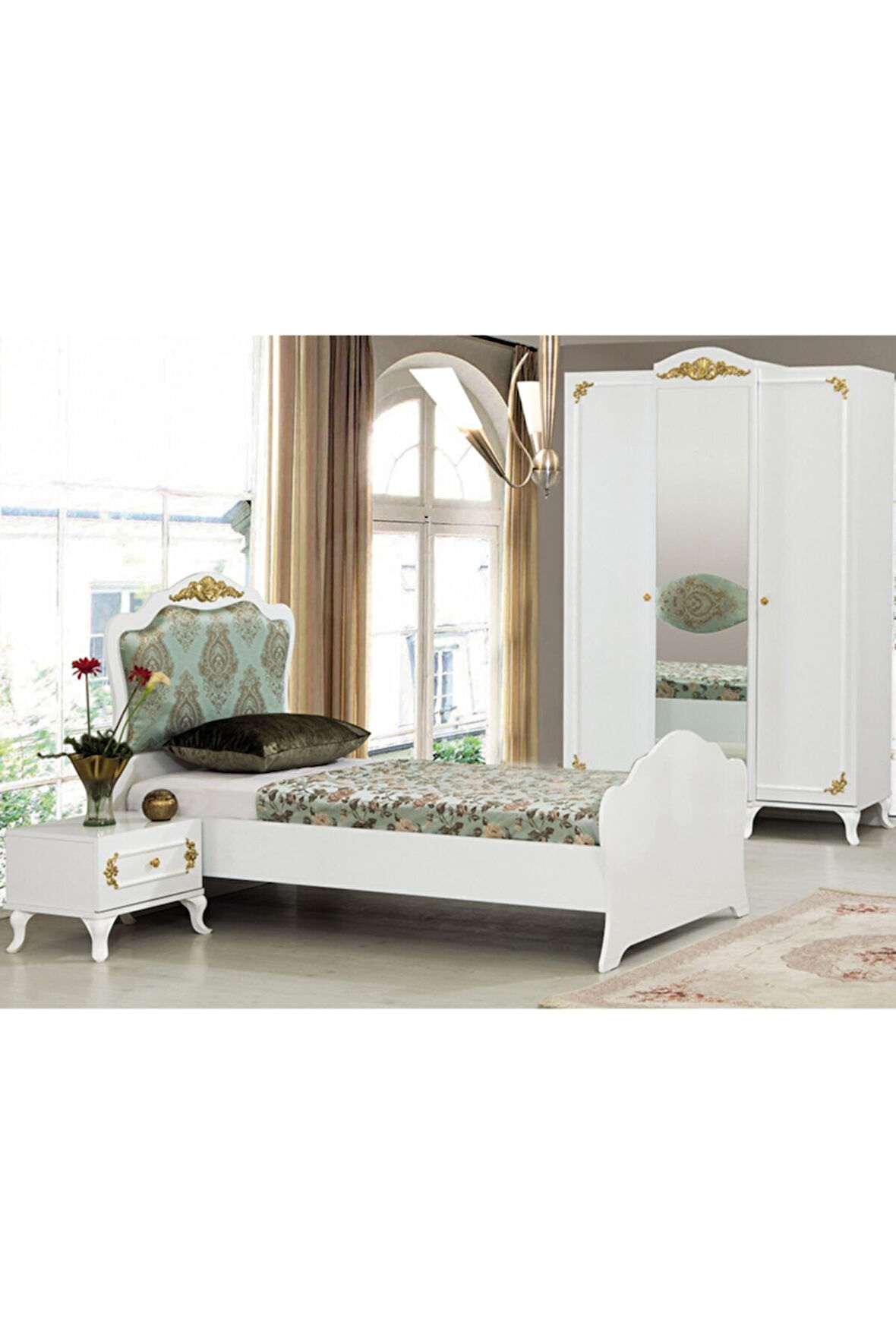 İnci Gold Genç Odası - 3 Kapılı Dolap, Karyola, Komodin
