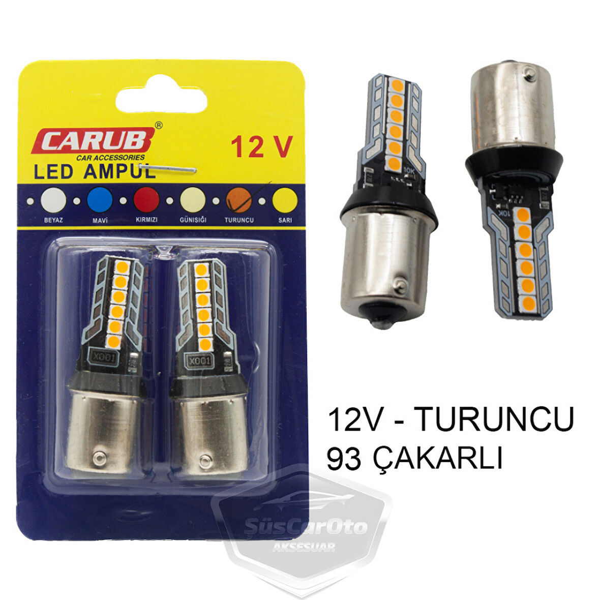 Carub Düz-Çakarlı Park Stop Sinyal Ampulü Tek Duy 12 Led Fren Lambası 12V 93 Turuncu