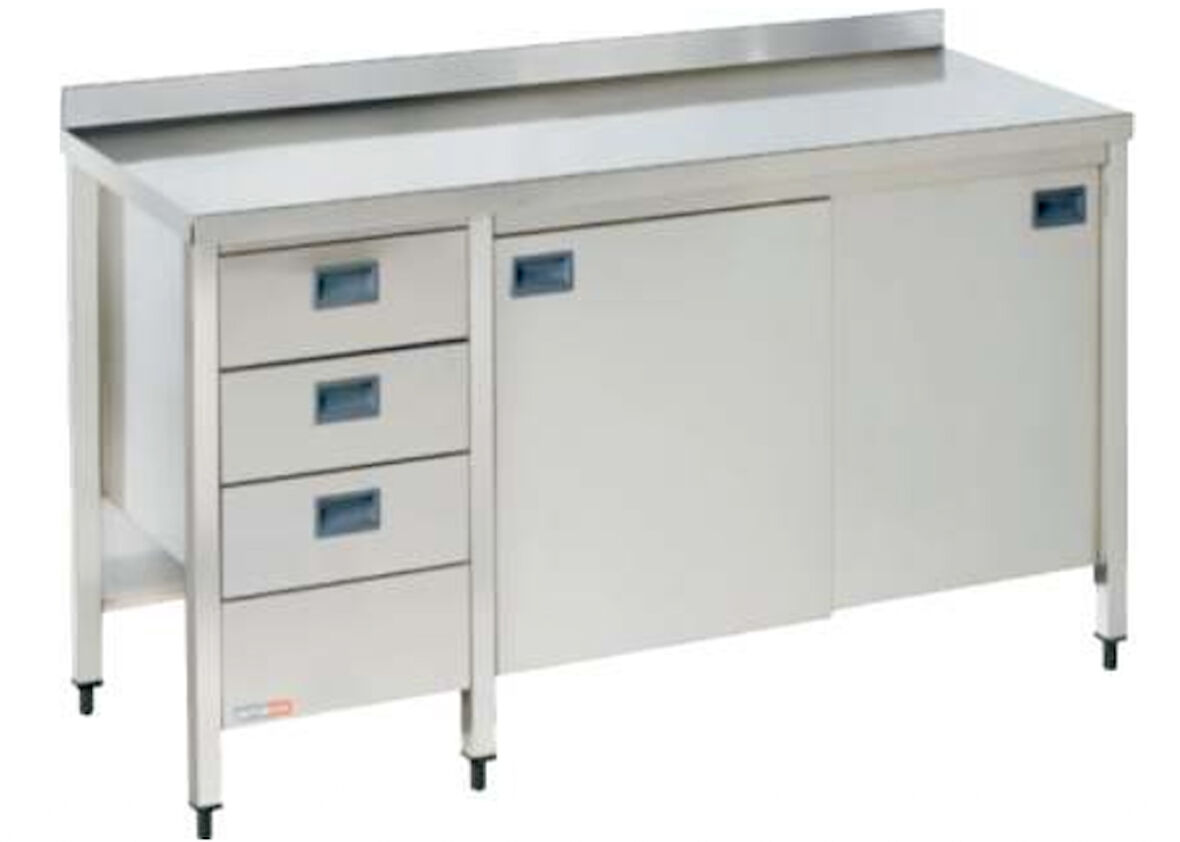 Pimak Dolaplı Çalışma Tezgahı – Ara Raflı Blok Çekmeceli 120 x 60 x 85 (cm)