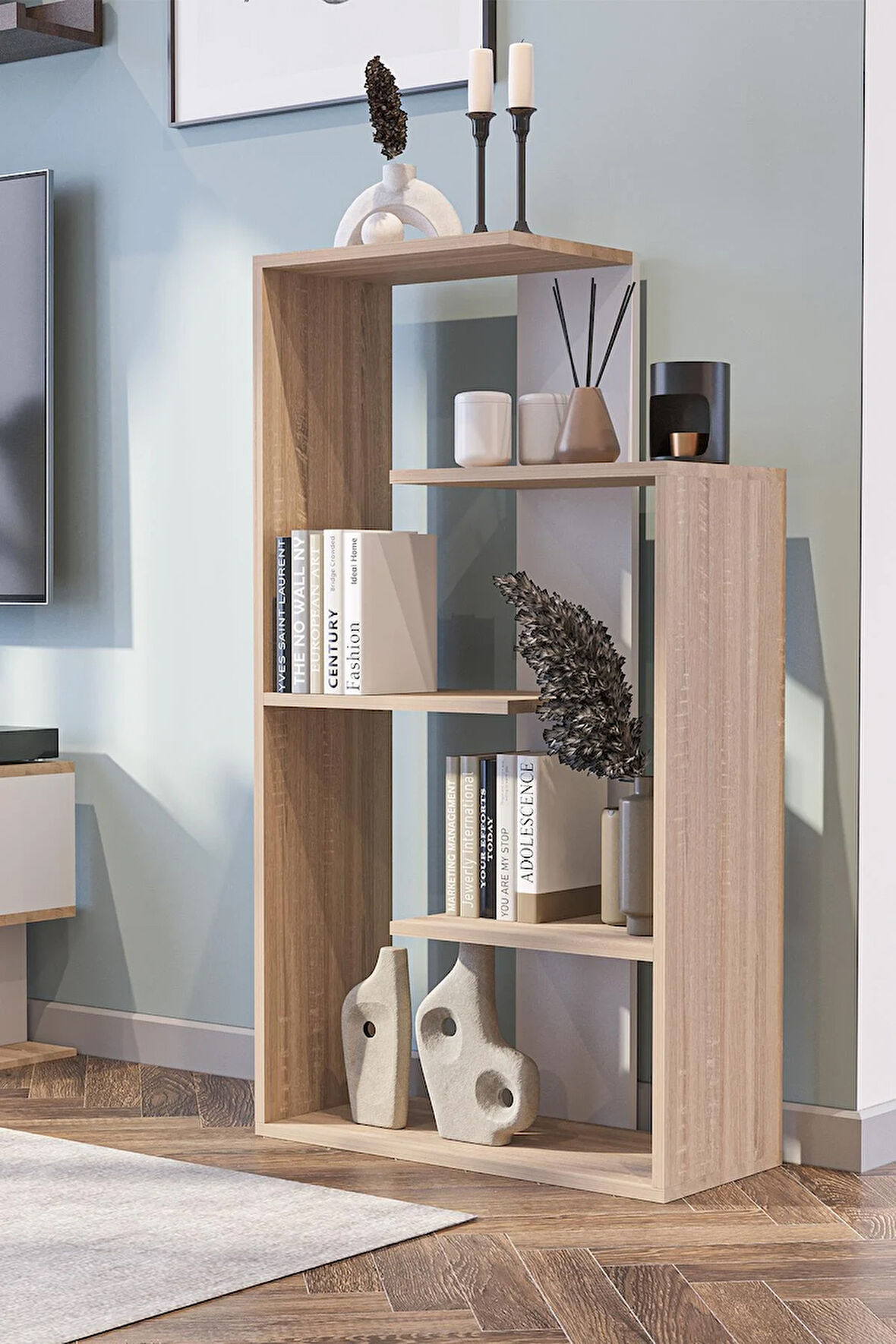 Luma Kitaplık Beyaz Meşe